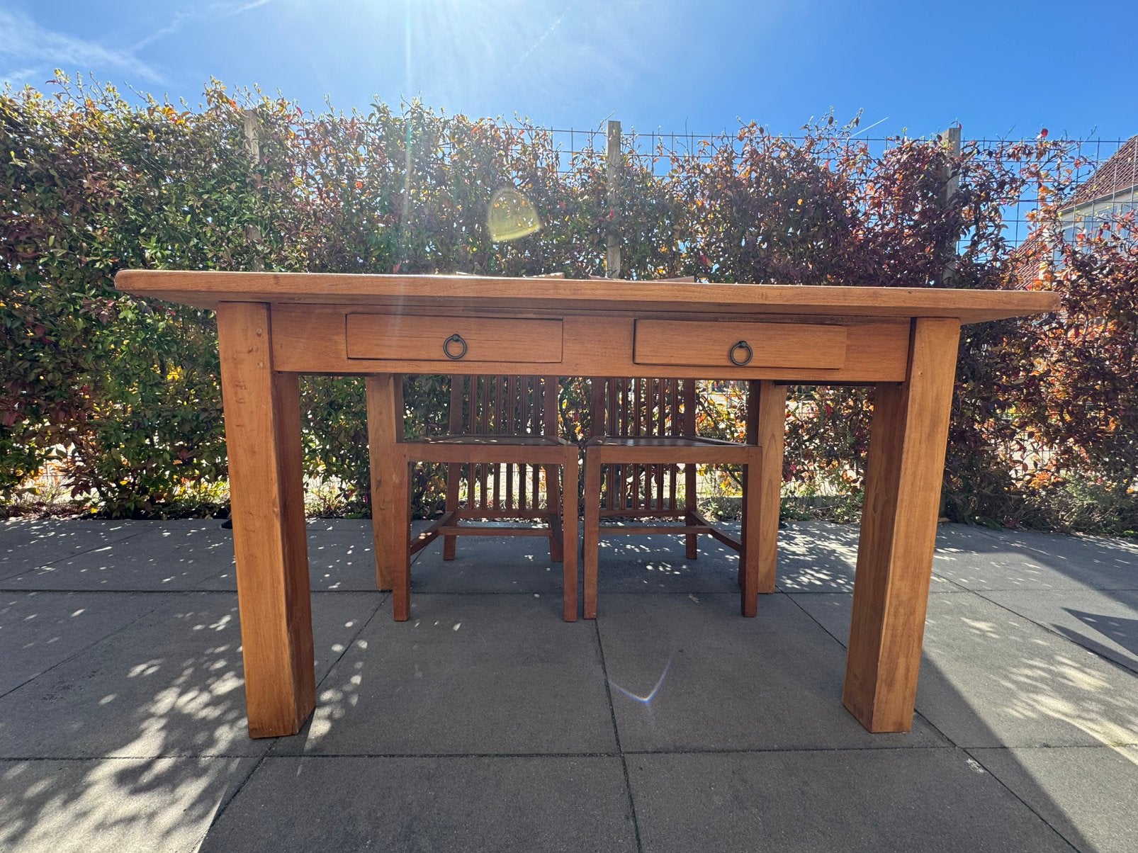 Massief teakhouten eettafel met 4 stoelen - 140x80 cm, Huis en Inrichting, Tafels | Eettafels, Ophalen, 100 tot 150 cm, Teakhout