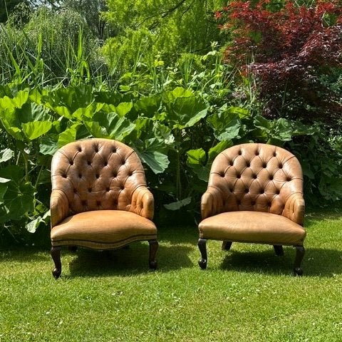 leuke origineel Engelse spoonback fauteuil, Huis en Inrichting, Fauteuils, Ophalen, Gebruikt, Minder dan 75 cm, Leer
