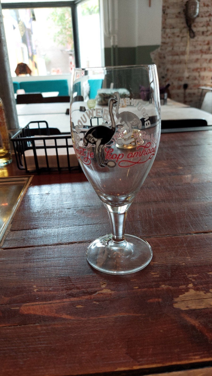 Bierglas Brouwerij 't IJ met struisvogel logo, Ophalen, Overige merken, Glas, Overige typen