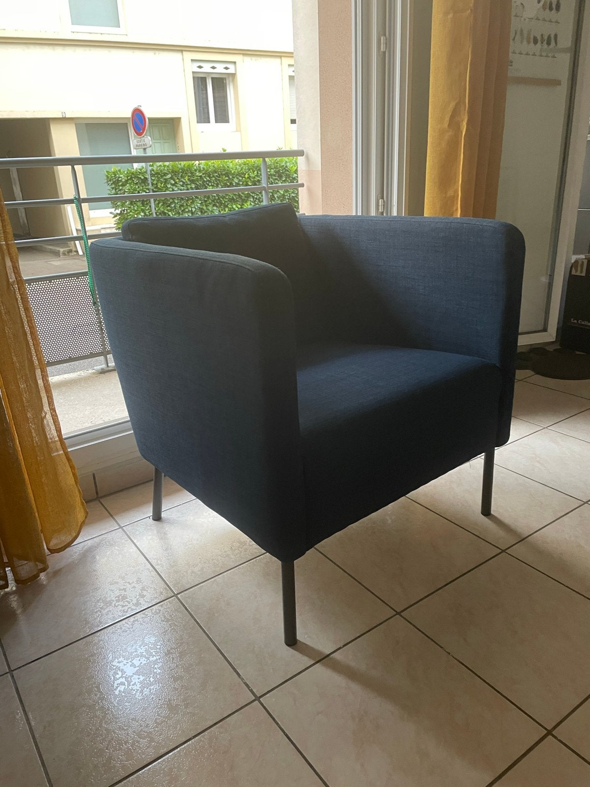 Donkerblauwe IKEA EKERÖ fauteuil, Ophalen, Minder dan 75 cm, Zo goed als nieuw, Stof