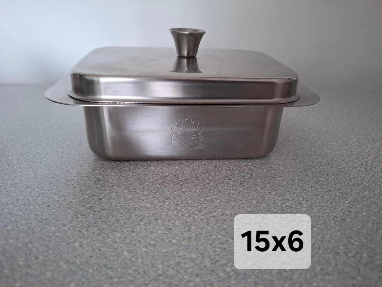 Roestvrijstalen botervloot met deksel - 15x6 cm, Zilver, Ophalen of Verzenden, Metaal, Overige typen