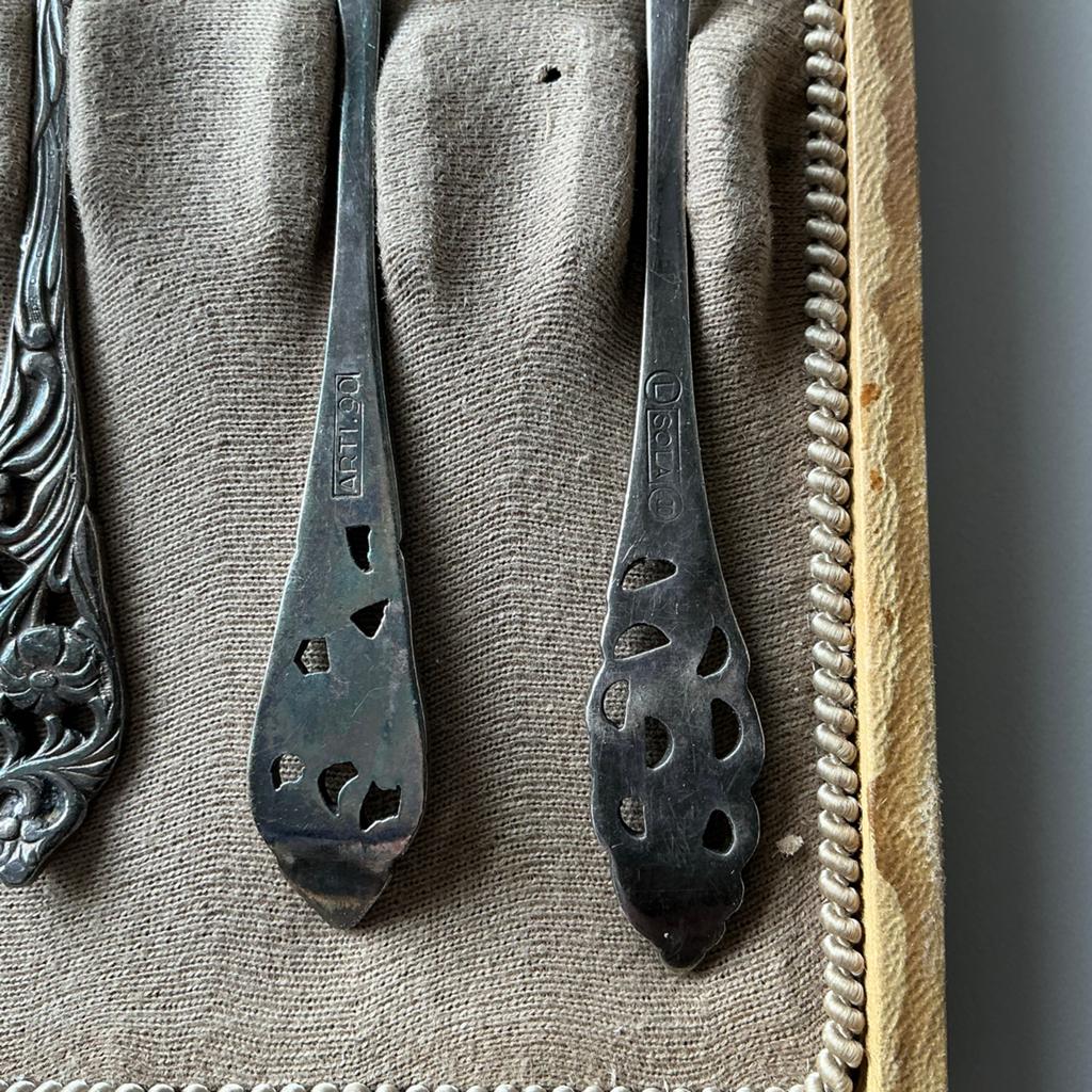 Vintage Gero-Zilver Art Deco Gebaksvorkjes Set in Doos, Ophalen of Verzenden