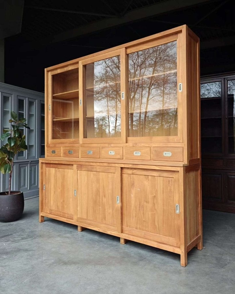 Teakhout Schoolkast | Winkelkast | Servieskast teak #2768, Niet ingevuld, Gebruikt, Met deur(en), 200 cm of meer