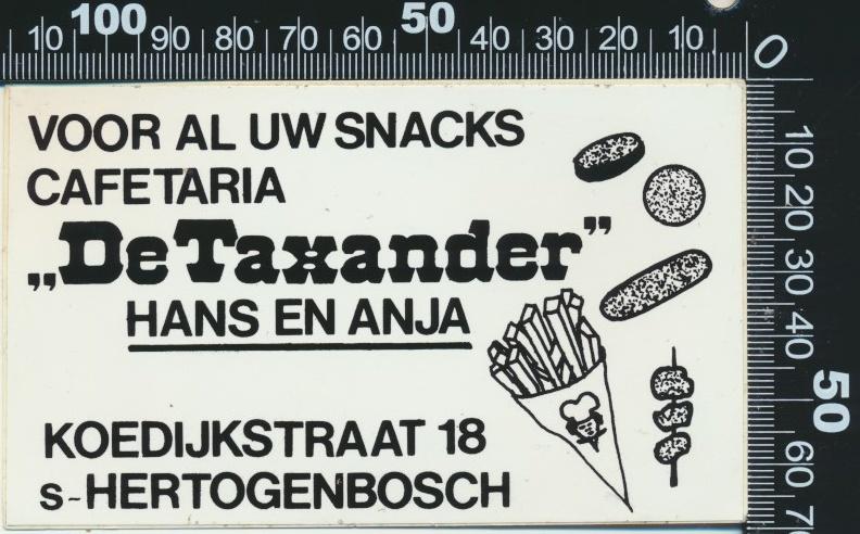 Sticker: Cafetaria De Taxander - sHertogenbosch, Ophalen of Verzenden, Zo goed als nieuw, Bedrijf of Vereniging