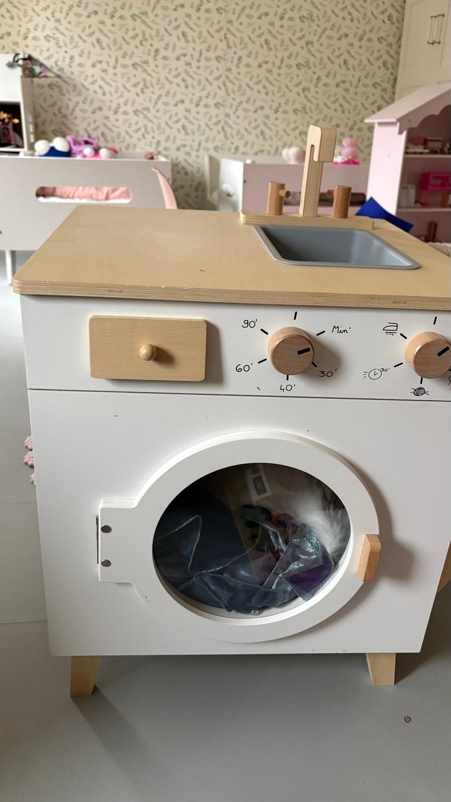 Houten speelgoed: wasmachine, Ophalen, Gebruikt, Knutselen