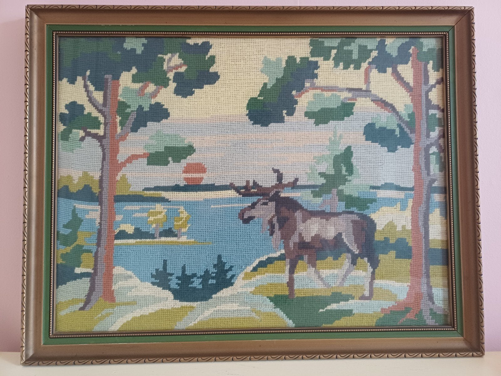 Geborduurd schilderij eland, Ophalen