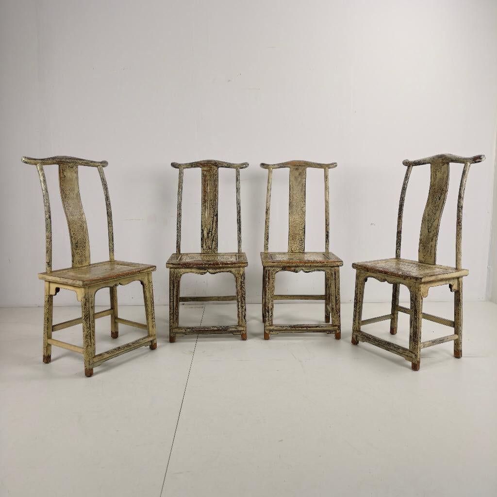 Set van vier 19e-eeuwse Chinese jukrugstoelen, circa 1890, Antiek en Kunst, Antiek | Meubels | Stoelen en Banken, Ophalen of Verzenden