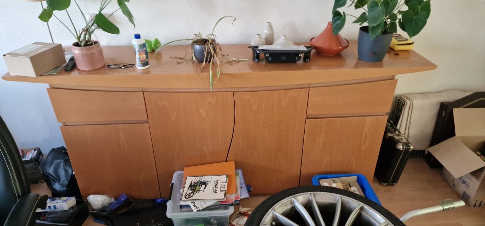 Houten dressoir en 3 kasten met lades en deuren, Ophalen, Gebruikt, Met deur(en), 200 cm of meer