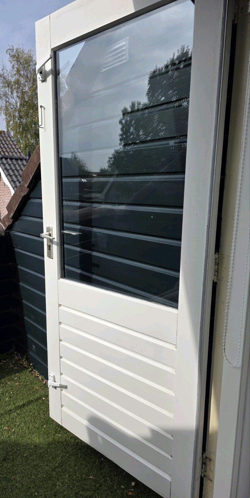 Houten buitendeur met glas, Doe-het-zelf en Verbouw, Ophalen, Gebruikt, Buitendeur, 200 tot 215 cm