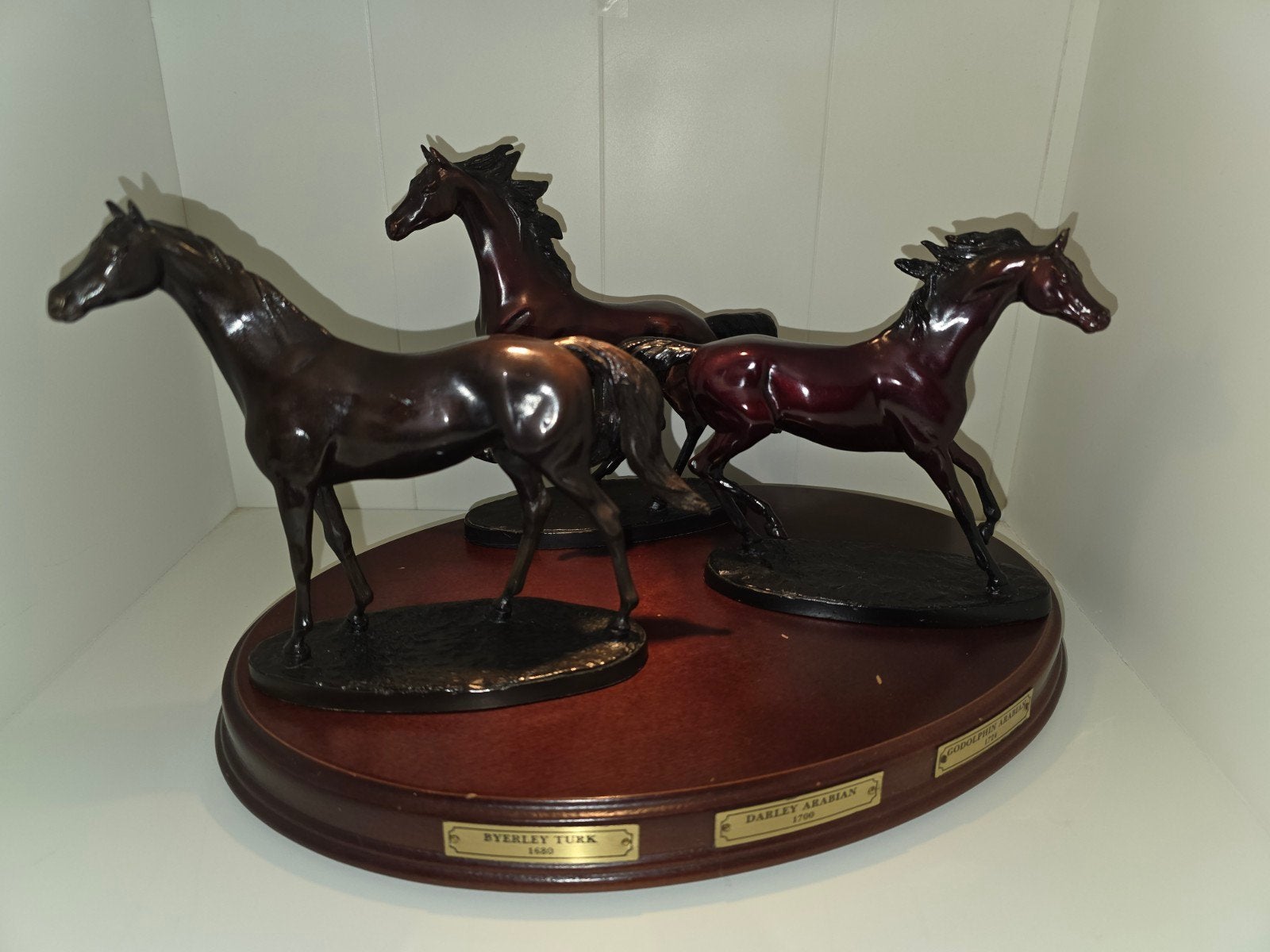 Franklin Mint plateau met 3 bronzen paarden, Ophalen of Verzenden, Zo goed als nieuw, Dier