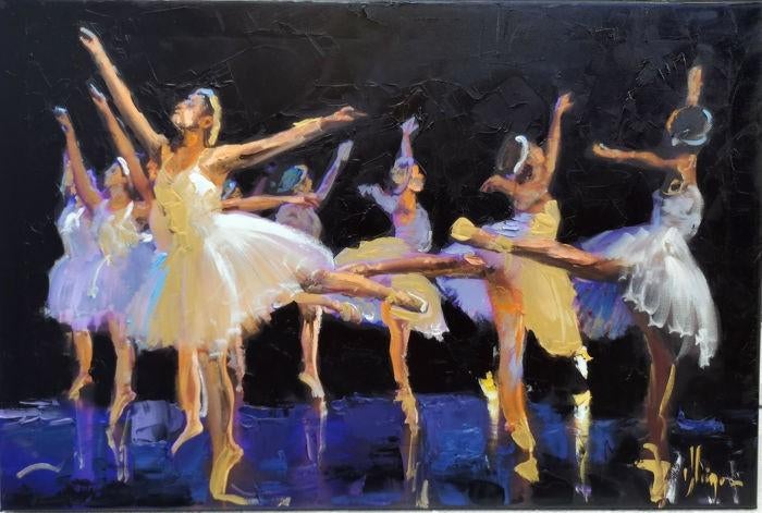 Optreden balletgroep - Kleiner 2018, olie schilderij 40x60cm, Ophalen of Verzenden