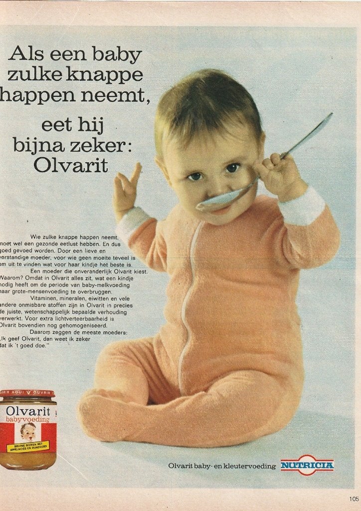 Retro reclame 1968 Nutricia Olvarit baby knappe happen, Verzamelen, Verzenden, Overige typen