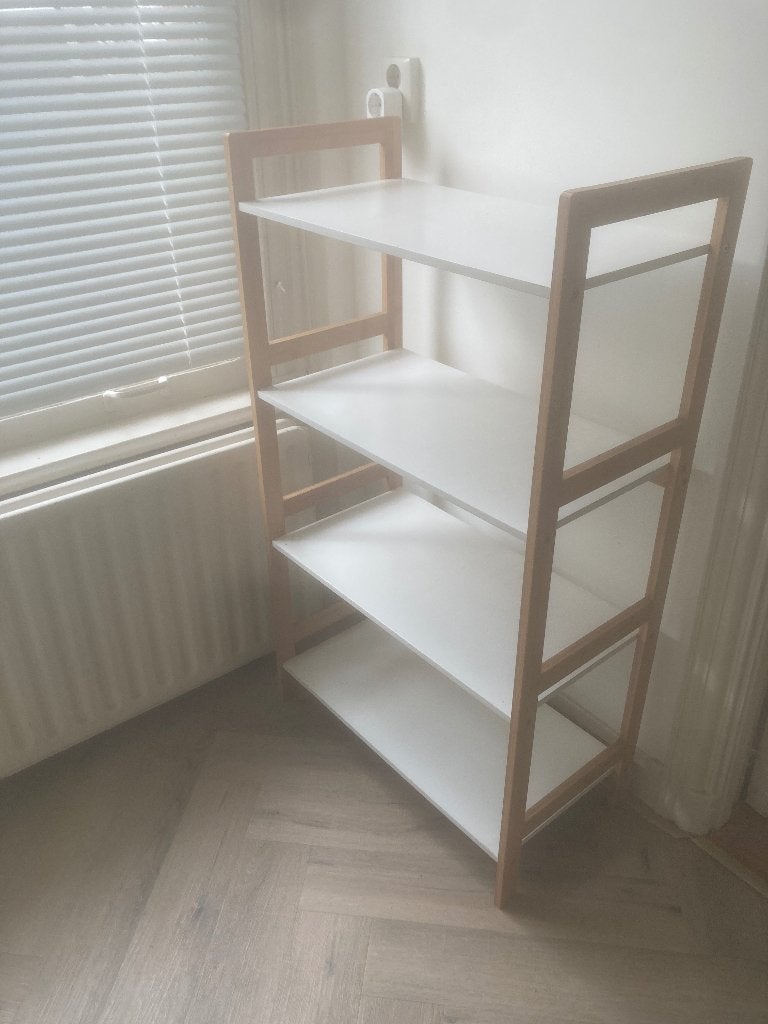 Bamboe Boekenkastje met Witte Planken, Ophalen, Met plank(en), Minder dan 50 cm, Gebruikt