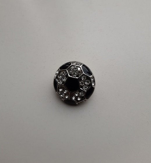 Voetbal zwart met strass steentjes drukknop 18mm voor snap, Overige materialen, Zwart, Nieuw, Ophalen of Verzenden