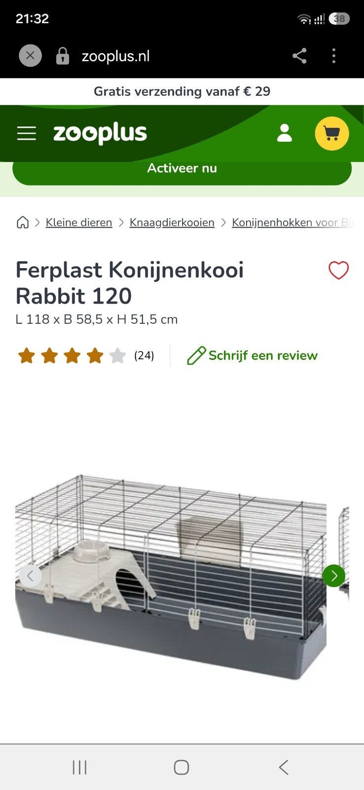 konijnenhok, 110 cm of meer, Ophalen of Verzenden, Zo goed als nieuw, 90 cm of meer