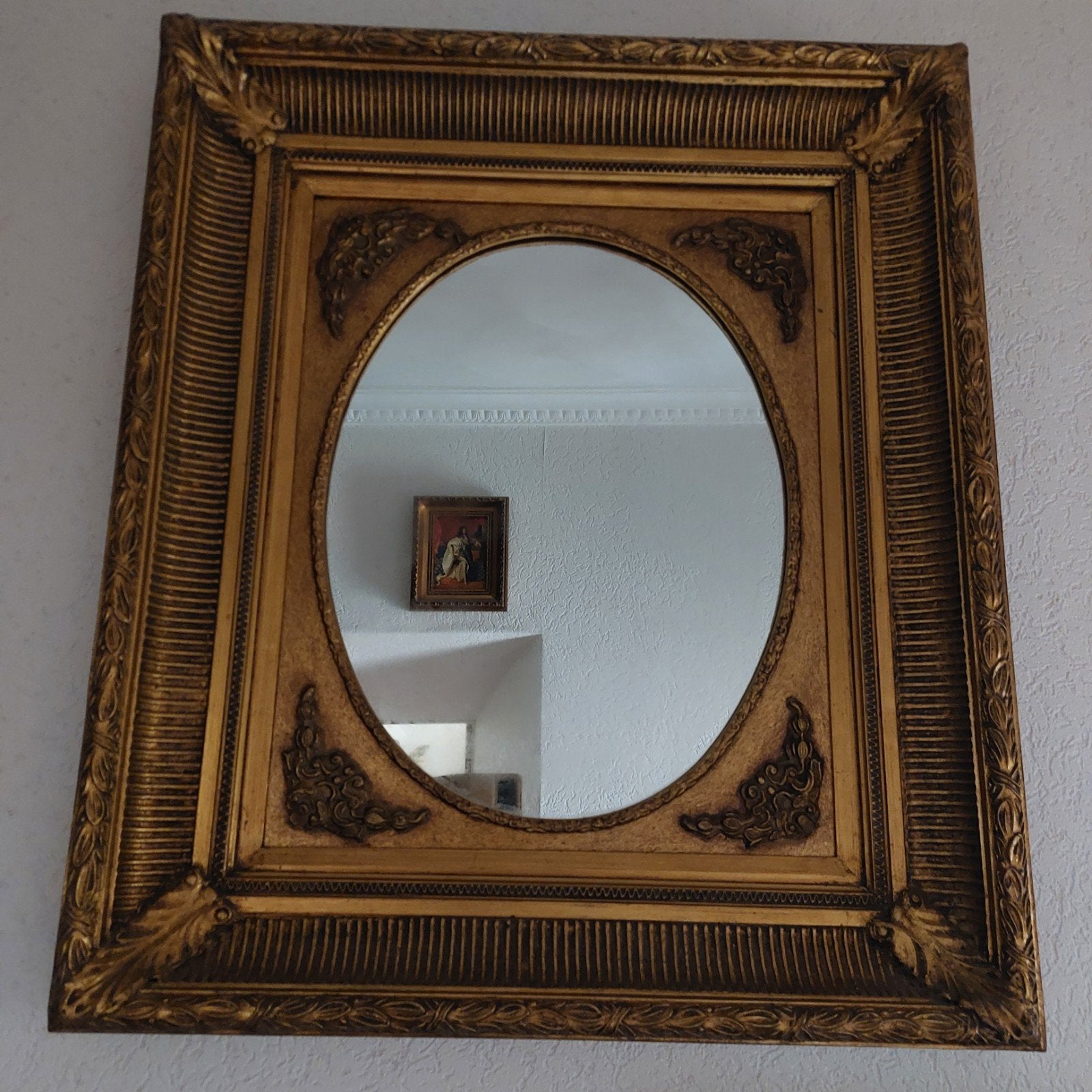 Prachtige Oude antieke Goudkleurige Barok Spiegel - 62x73cm, Ophalen