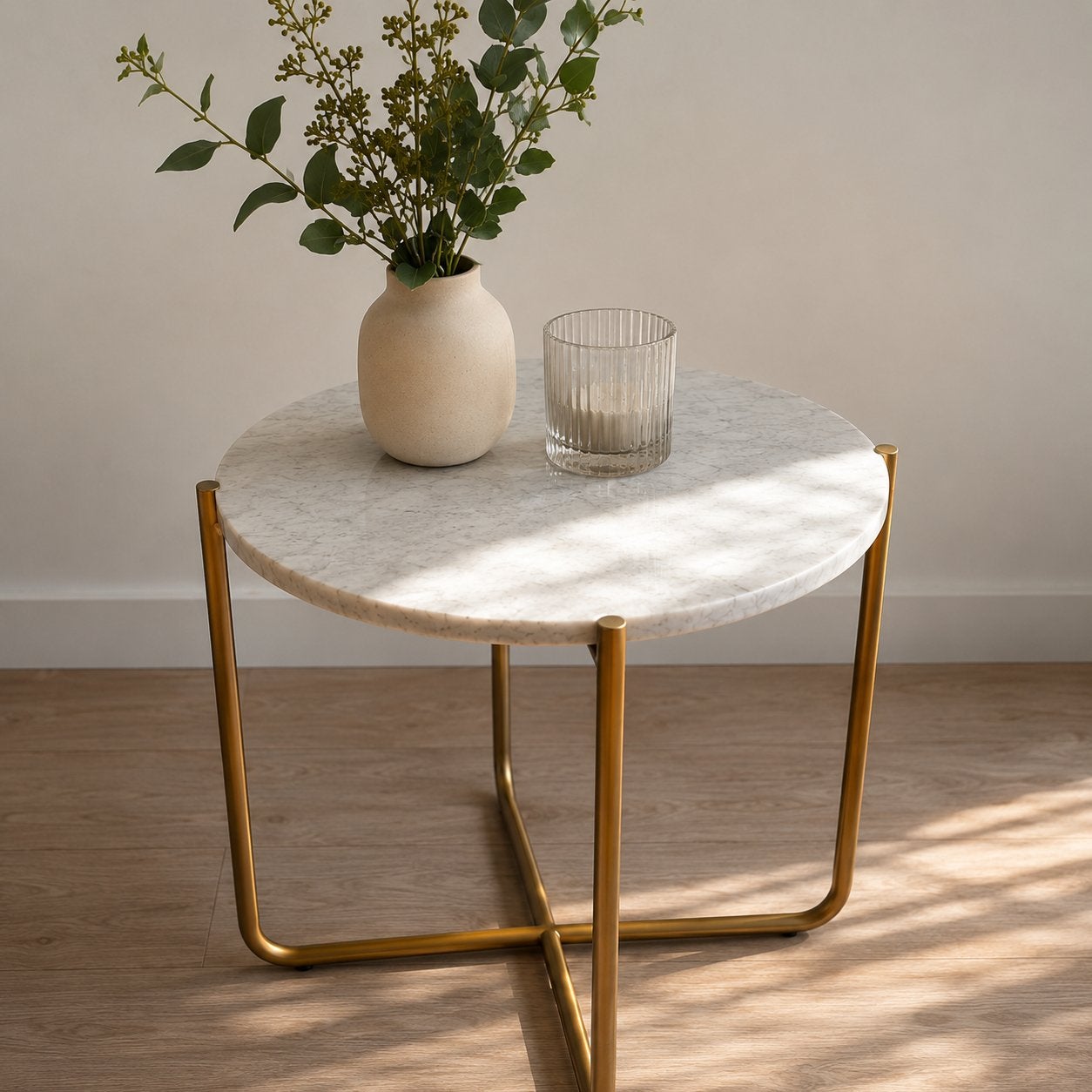 Prachtige Bijzettafel met marmeren blad, Huis en Inrichting, Tafels | Bijzettafels, Ophalen, Rond, Zo goed als nieuw, 75 cm of meer