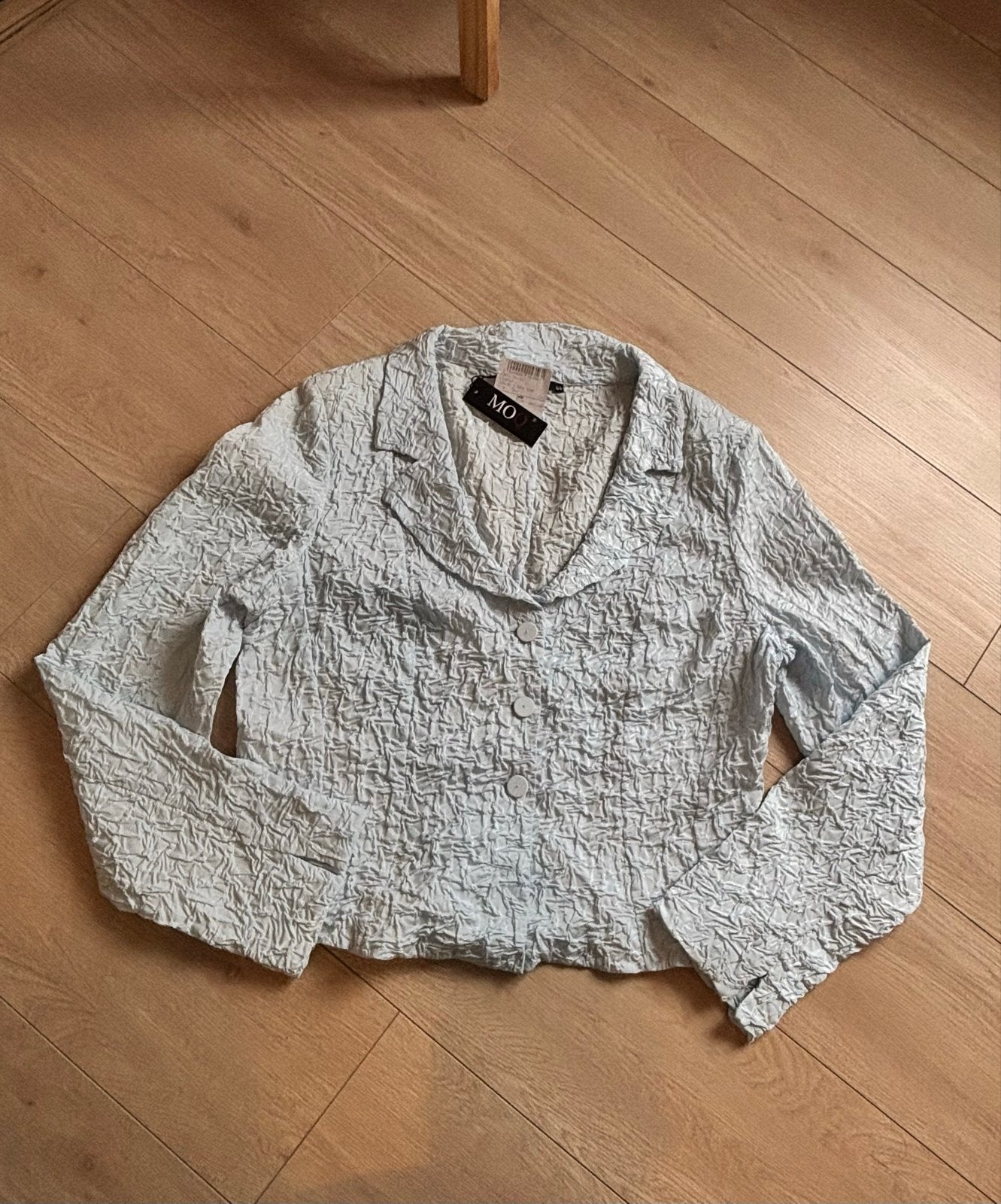 Lichtblauwe Blazer met Structuur MOQ, Kleding | Dames, Blauw, Maat 42/44 (L), Nieuw, Ophalen of Verzenden