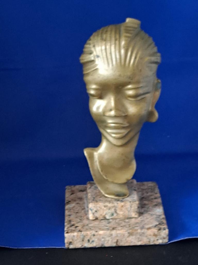 Vintage 50s messing sculptuur, Buste, Ophalen of Verzenden, 20 - 50 cm, Overige materialen