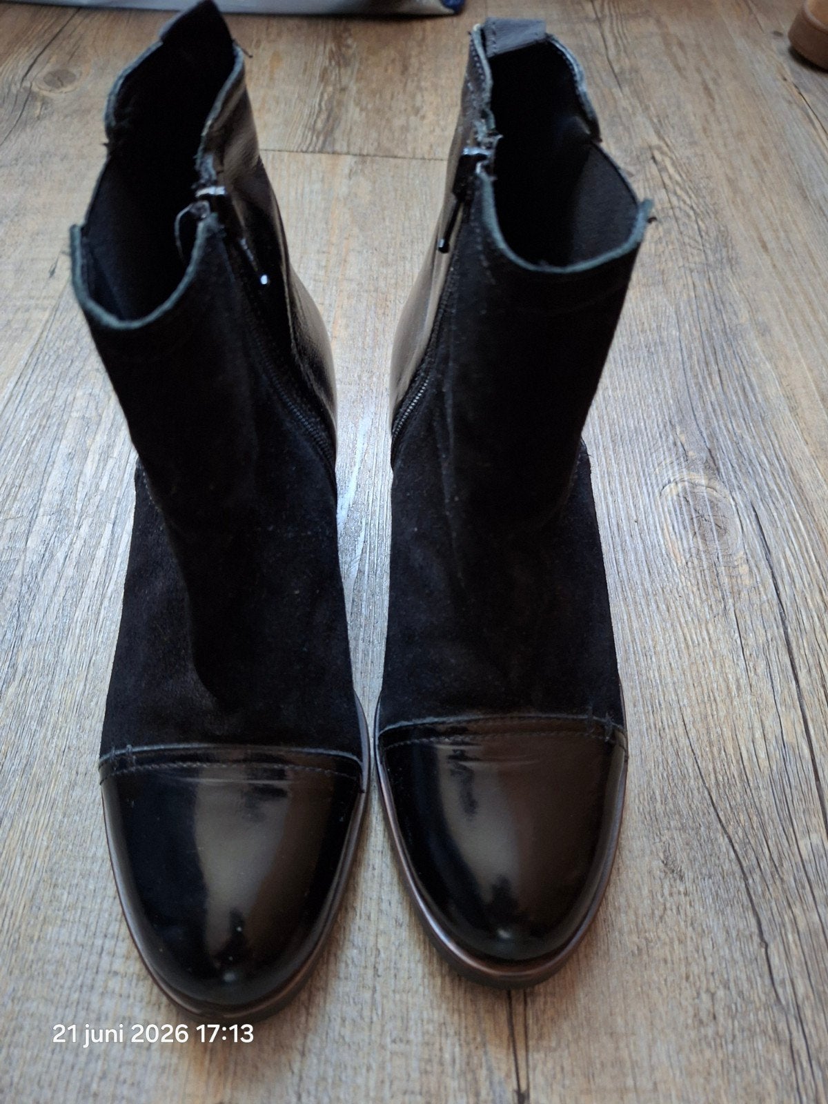 Manfield Enkellaarzen Zwart Leer/Suède, Ophalen, Zwart, Lage of Enkellaarzen, Manfield