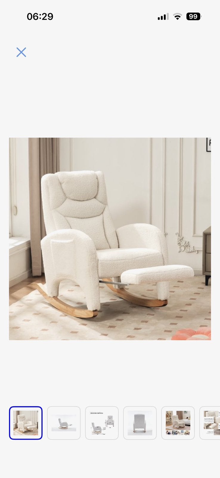 GLOEDNIEUW: Luxe Witte Teddy Schommelstoel met Voetensteun, Huis en Inrichting, Ophalen, Nieuw