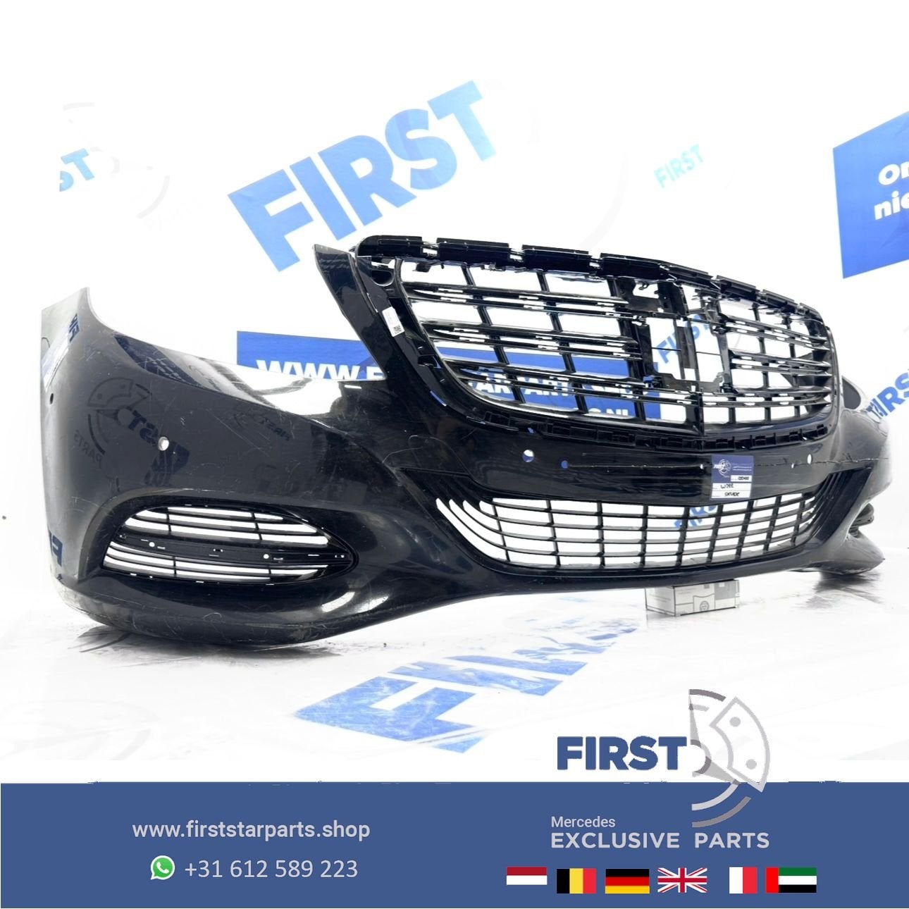 W222 BUMPER S KLASSE VOORBUMPER ZWART WIT GRIJS FACELIFT ori, Gebruikt, -, Voor, Ophalen of Verzenden