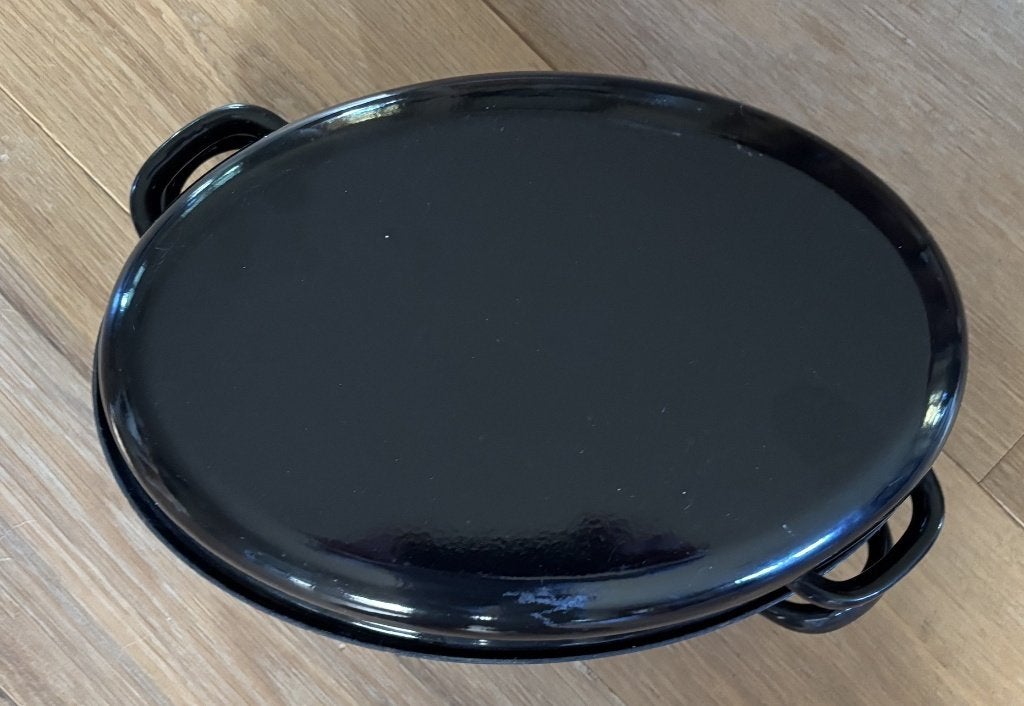 Vintage braadslede of braadpan geëmailleerd, Gebruikt, Braadpan, Ophalen of Verzenden, Met deksel
