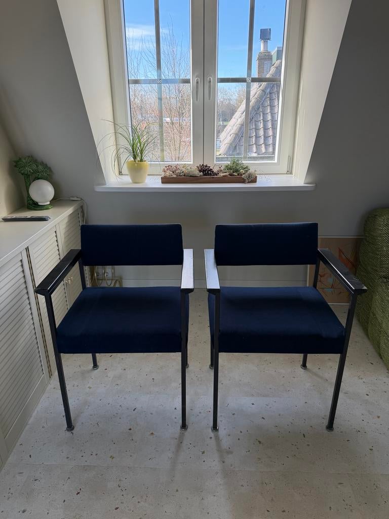Vintage Martin Stoll (bureau)stoelen set, jaren '80 design, Ophalen, Gebruikt, Twee, Blauw