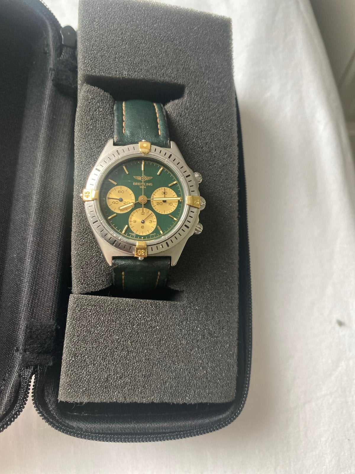Breitling Callistino Chronograaf Horloge - Groen/Goud, Staal, Breitling, Polshorloge, Ophalen of Verzenden