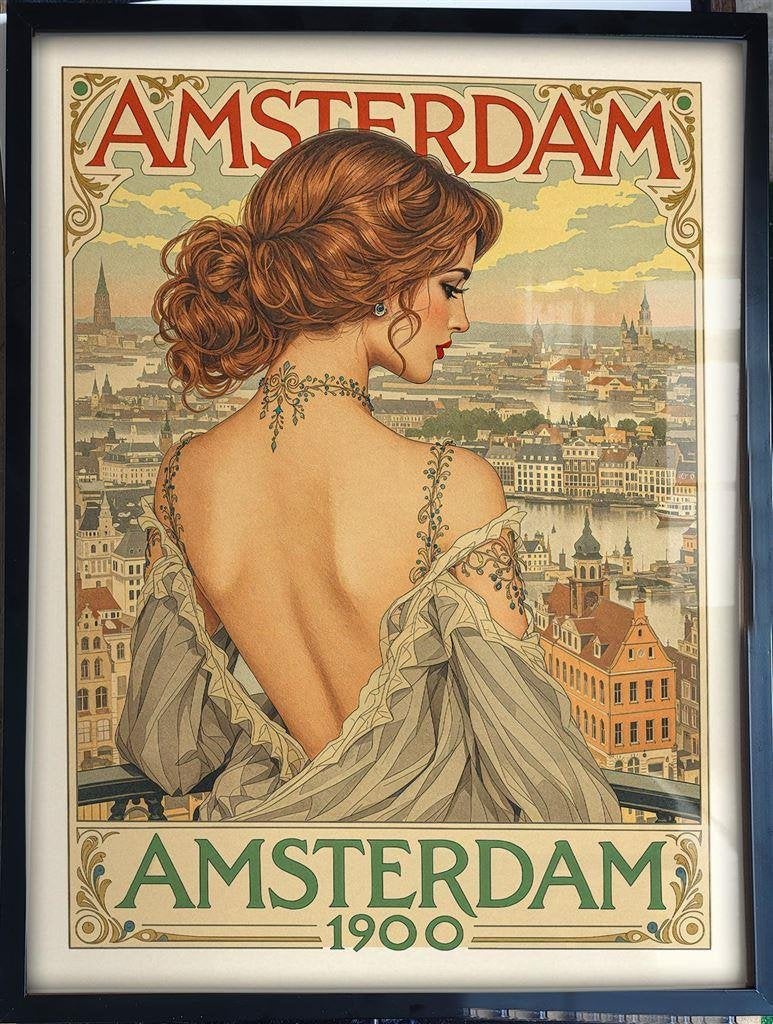 AMSTERDAM 1900 Vintage Poster Affiche Poster in Lijst, Verzenden, Nieuw, A1 t/m A3, Film en Tv