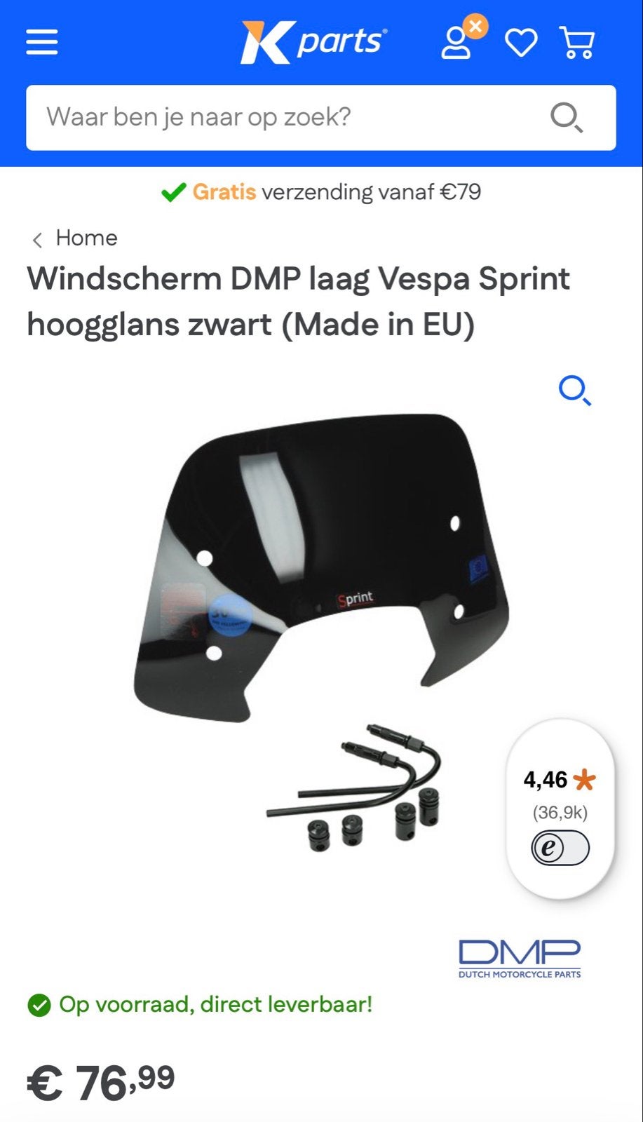 Laag windscherm Vespa Sprint - Zo goed als nieuw, Ophalen of Verzenden, Zo goed als nieuw, Overige typen, Vespa