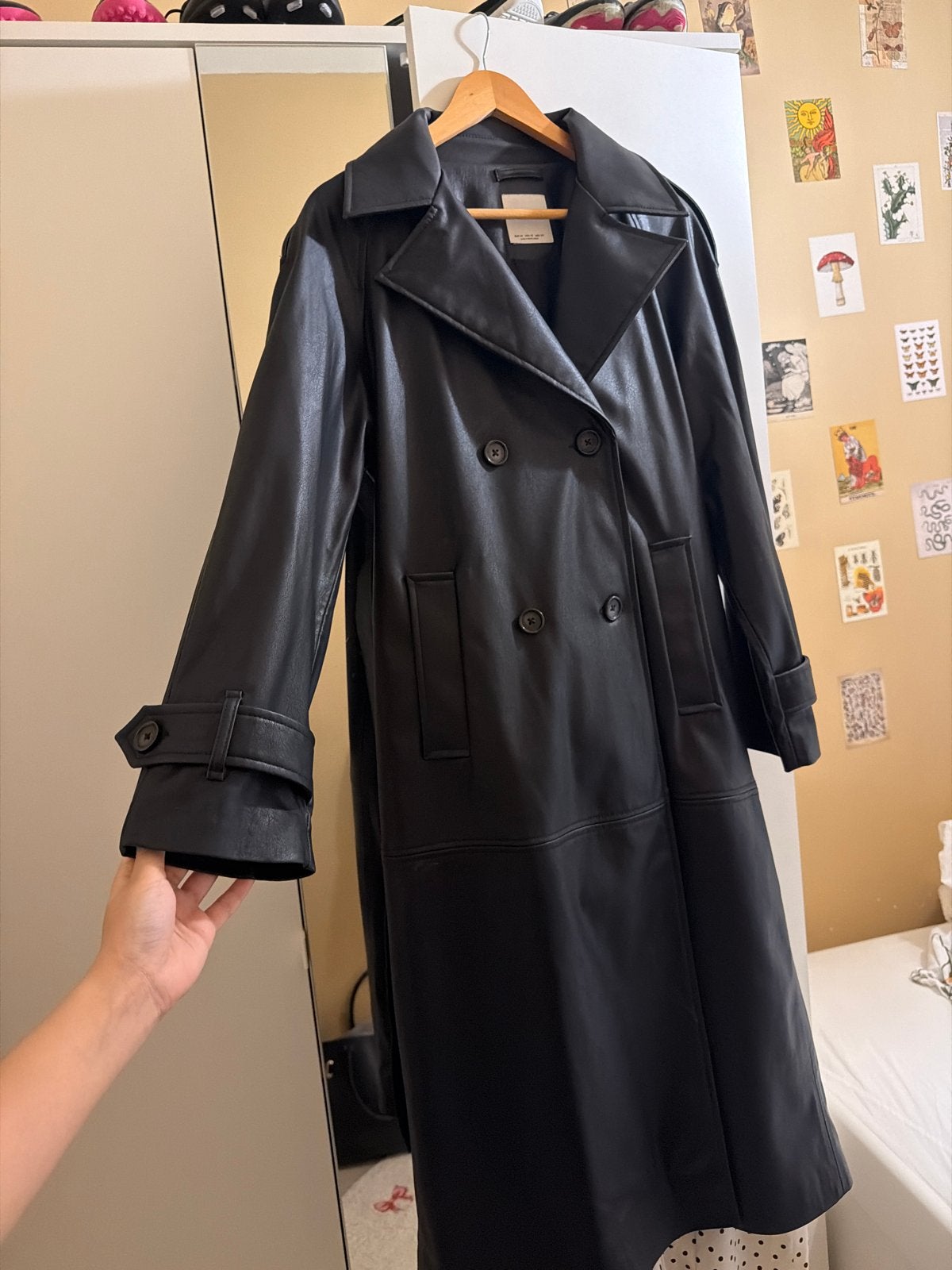 Bershka Zwarte Faux Leer Trenchcoat Maat XS, Ophalen, Nieuw, Maat 34 (XS) of kleiner, Zwart
