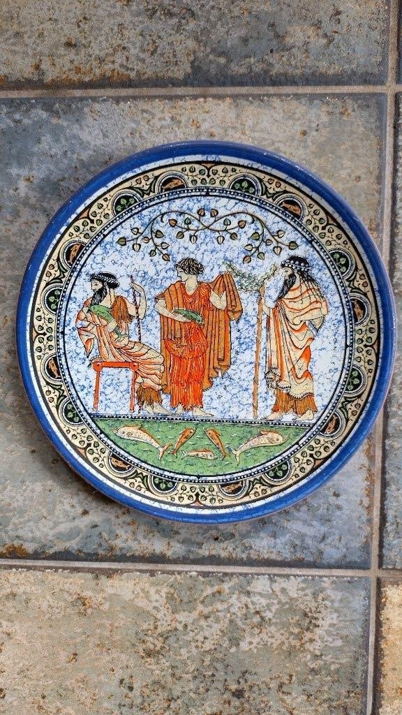 Mooi grieks wandbord handbeschilderd 23 cm, Nieuw, Handgemaakt, 23 cm, Steen/keramiek