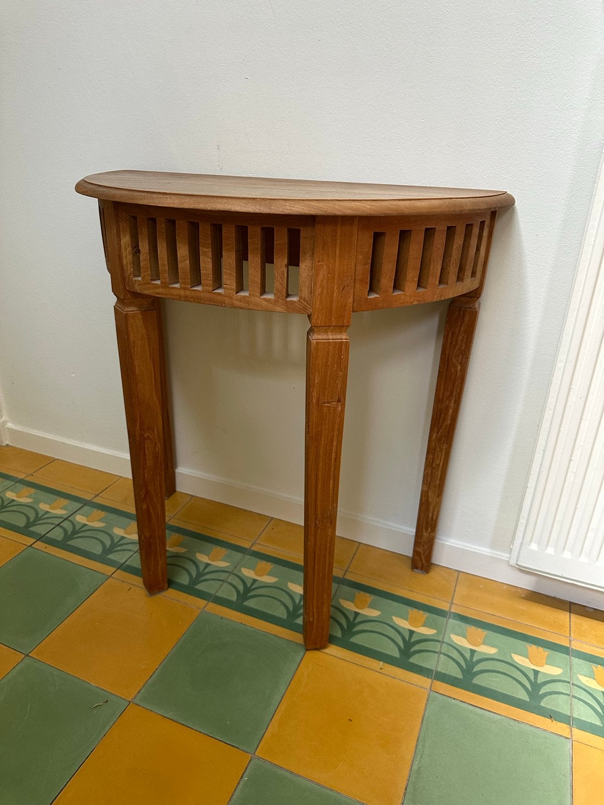 Houten Halve Maan Bijzettafel, Ophalen, Gebruikt, 50 tot 100 cm, Overige vormen