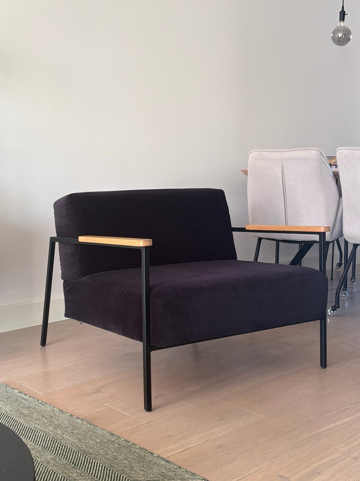Studio Henk Co fauteuil - zwart velvet / eiken, Ophalen, Zo goed als nieuw, Stof, 75 tot 100 cm