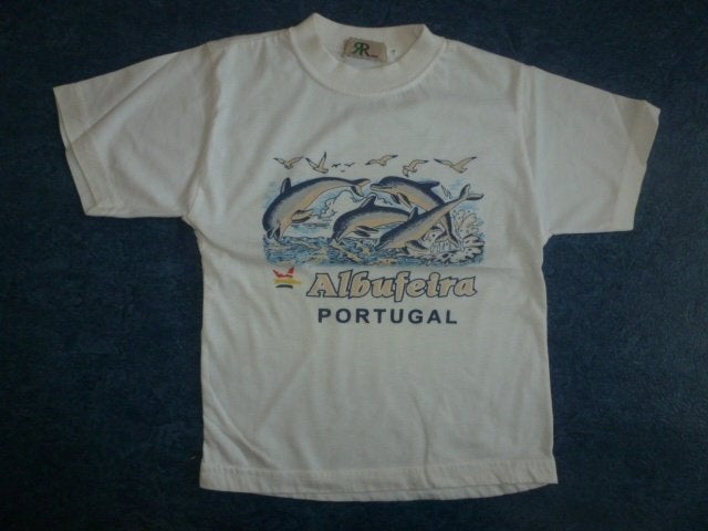 1 wit shirt met dolfijnen opdruk met korte mouwen maat 98, Ophalen of Verzenden, Zo goed als nieuw, Jongen of Meisje, Shirt of Longsleeve