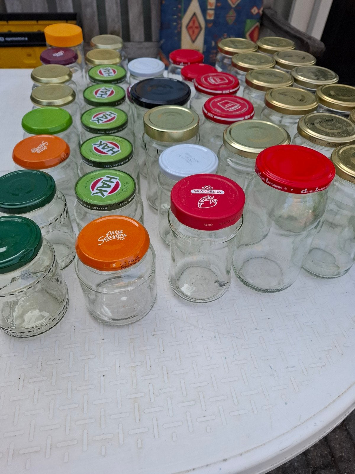 40 Glazen potjes met deksel, Ophalen, Gebruikt, Glas, Pot, Bus of Blik