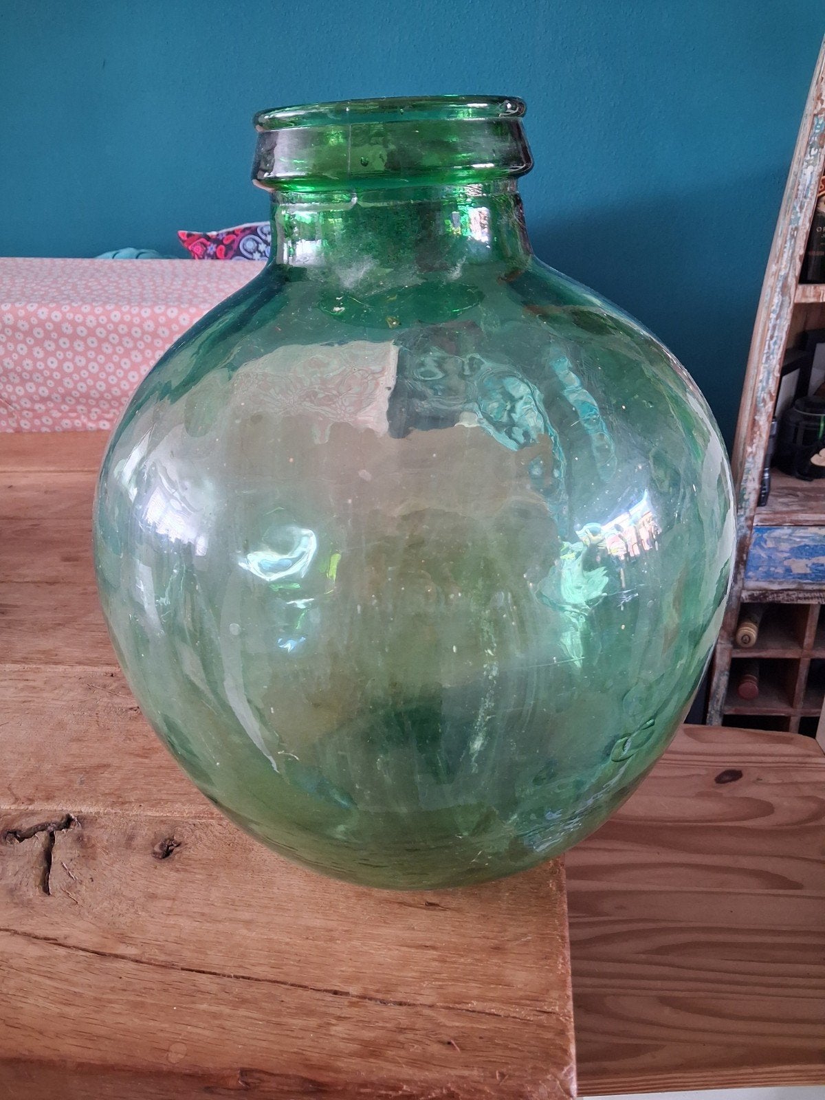 Mooie grote groene glazen vaas, Ophalen, Zo goed als nieuw, Groen, Glas