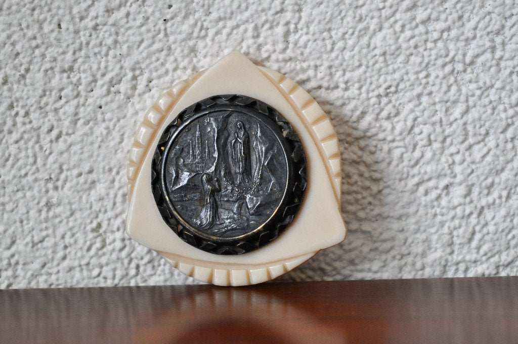 Oude Franse Wieg Medaille Beschermengel 6 cm, Ophalen of Verzenden, Sieraad