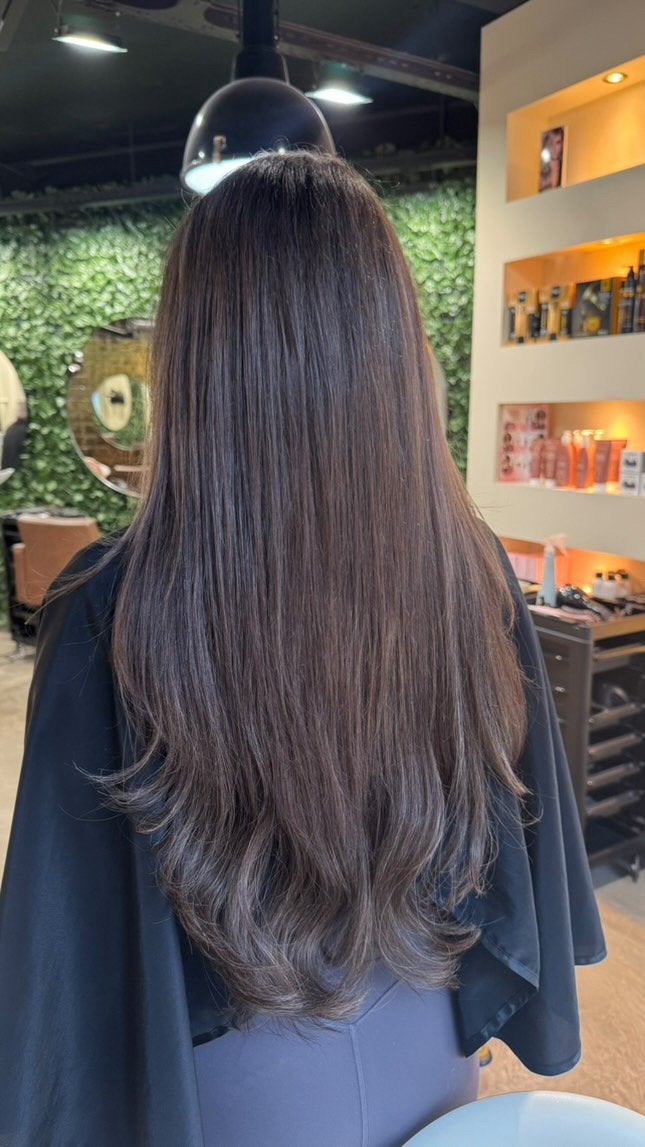 Invisible weft extensions donkerbruin/espresso 60 cm, Ophalen, Zo goed als nieuw, Pruik of Haarverlenging