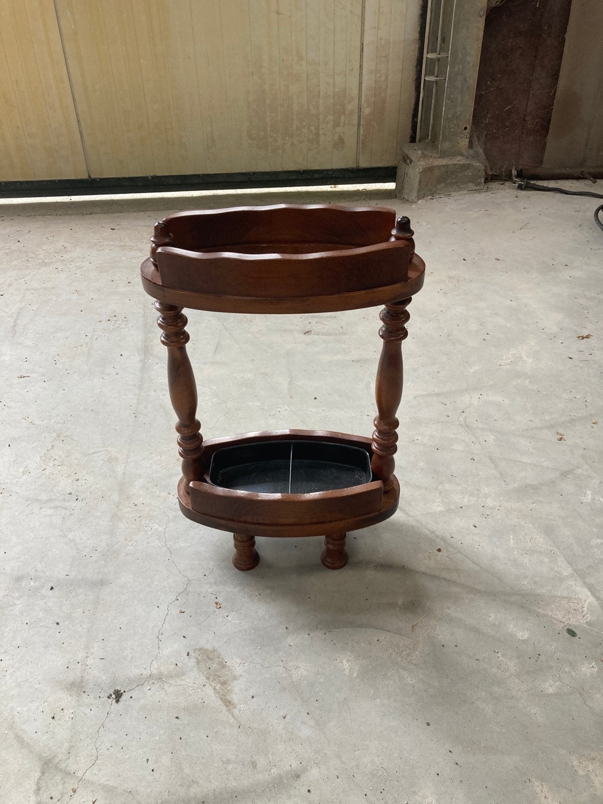 Vintage houten paraplubak met metalen lekbak, Ophalen, Gebruikt, Hout