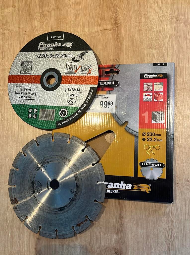 Zaagblad diamant Piranha beton 230mm (incl gratis staalblad), Ophalen of Verzenden, Zo goed als nieuw, 1000 watt of meer, Overige typen