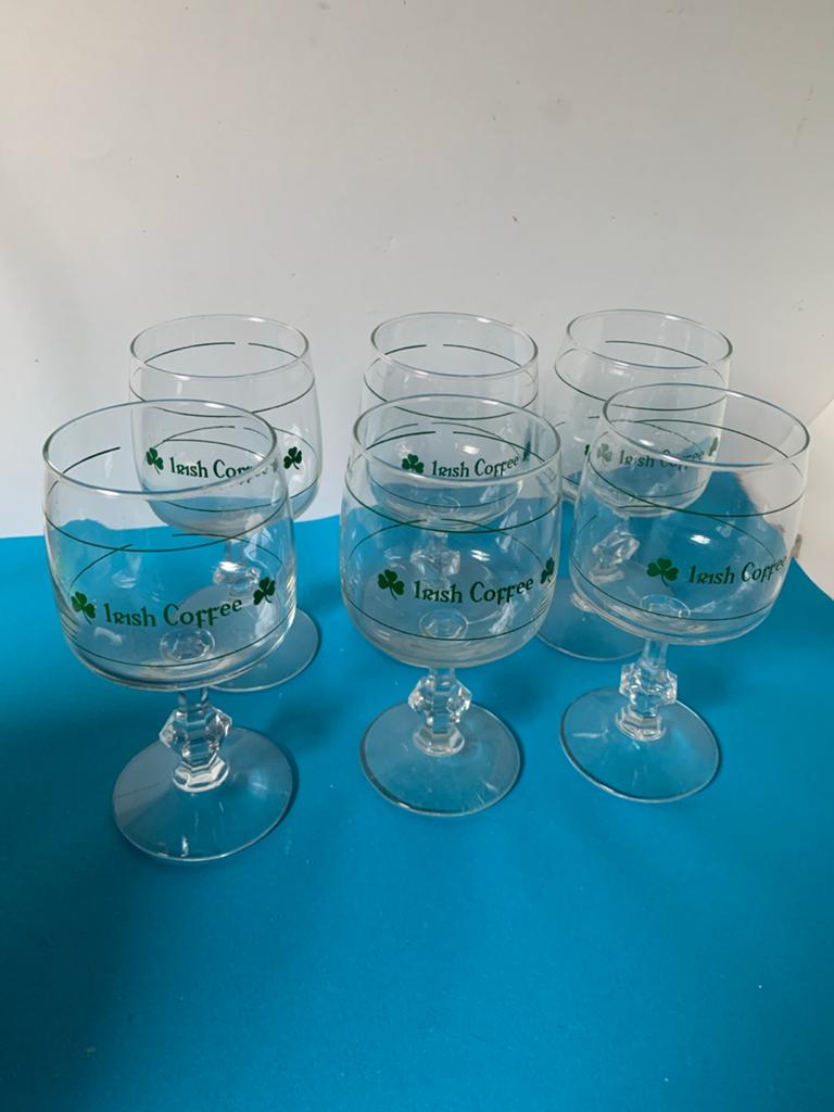 Set van 6 Irish Coffee glazen met klavertje vier 15cm hoog, Ophalen of Verzenden, Zo goed als nieuw, Overige typen