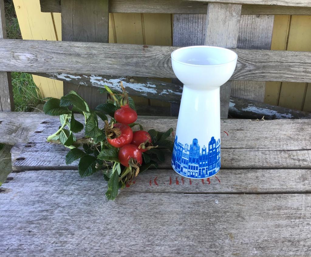 Melkglas hyacintenglas met Amsterdamse huisjes, Ophalen of Verzenden
