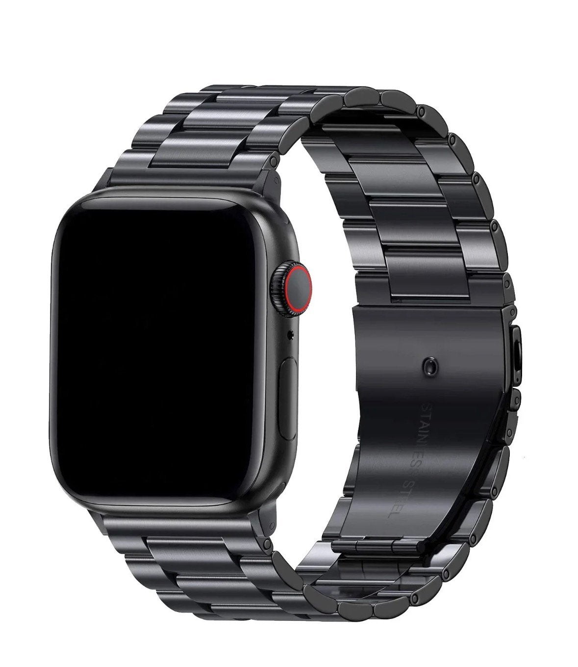 Te koop: stalen Apple Watch bandje zwart 46 mm, Ophalen of Verzenden, Zo goed als nieuw, Zwart, IOS