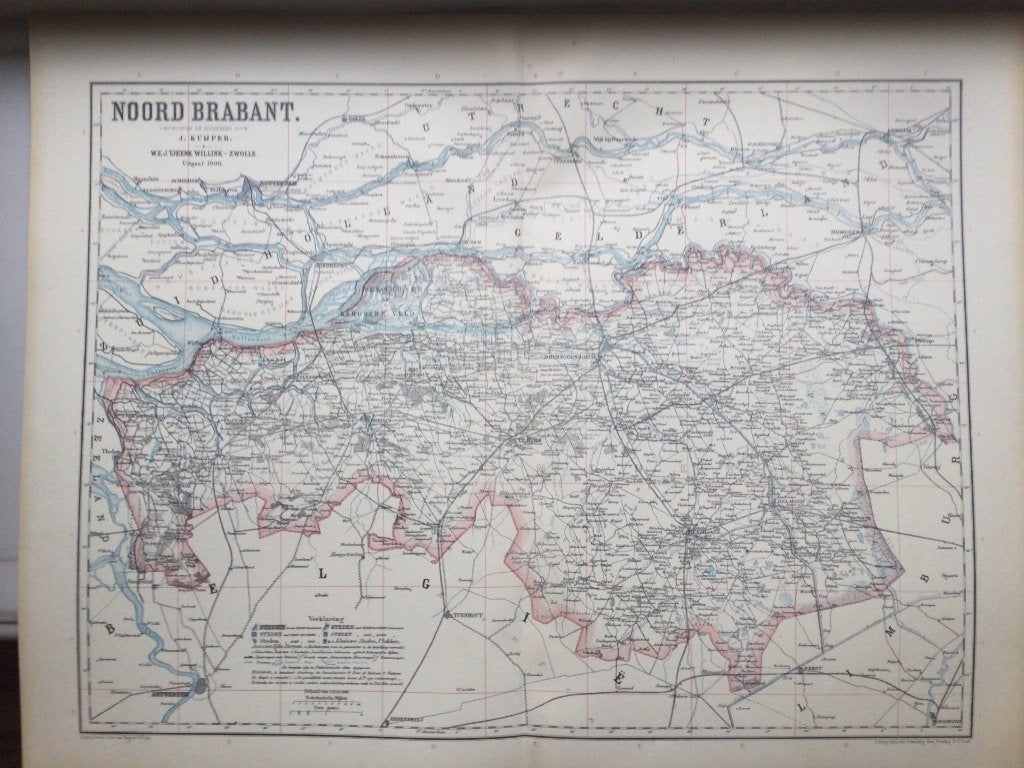 Provincie Noord Brabant, 1906, grote kaart, Verzenden, Cartografie, Handgekleurd, 59 cm