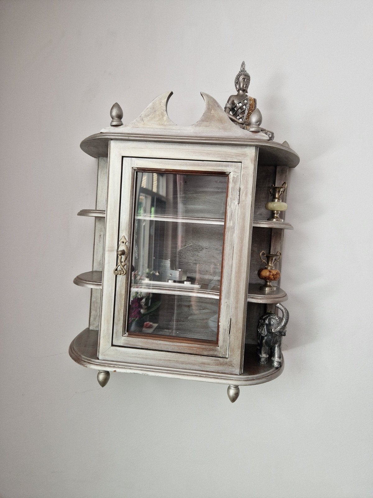 Antieke wandvitrinekast - zilverkleurig, Ophalen of Verzenden