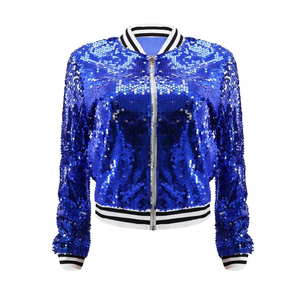 Blauwe dames glitter bomberjas / blauw jasje jas vrouwen, Verzenden, Maat 42/44 (L), Nieuw, Overige thema's