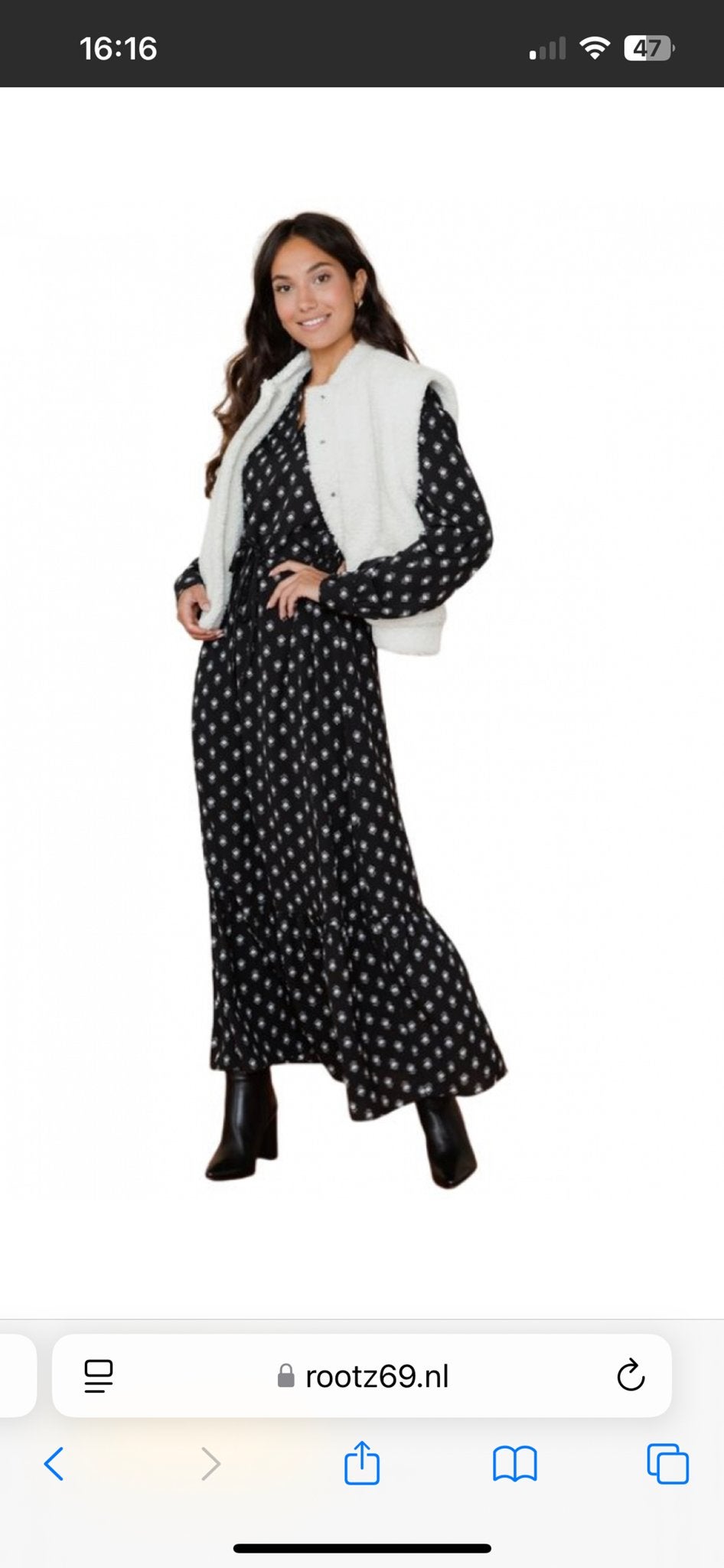 Zwarte maxi jurk met print en strikceintuur, Maat 38/40 (M), Zwart, Ophalen of Verzenden, Zo goed als nieuw