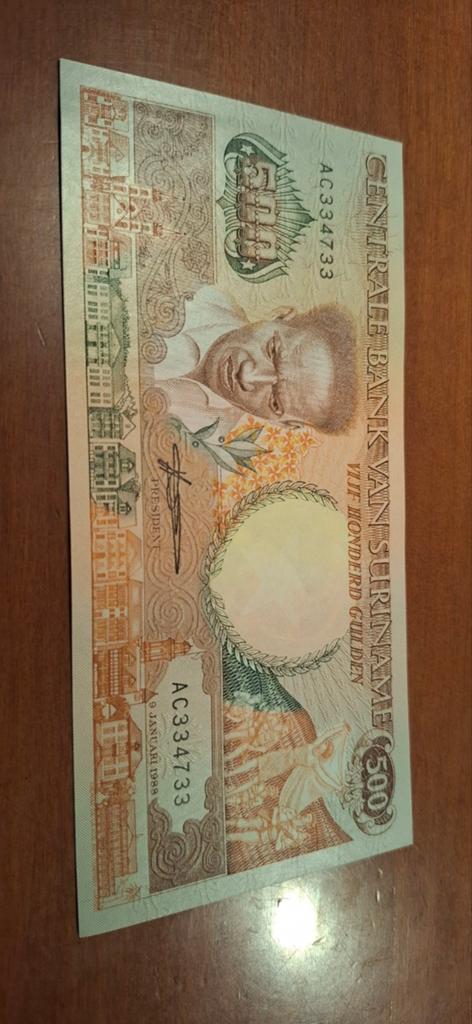Surinaams bankbiljet 500 Gulden 1988 - Toekan, Ophalen of Verzenden, Zuid-Amerika, Los biljet